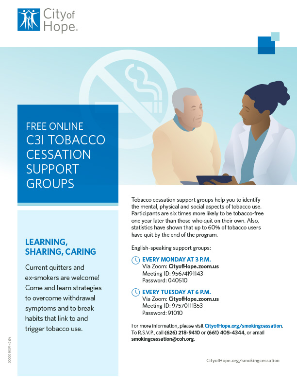 City of Hope Tobacco Cessation Support Group Flyer